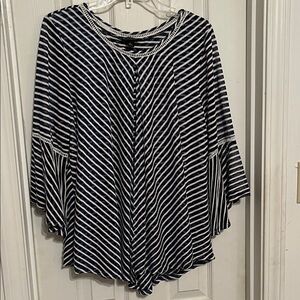 New Directions Black and White Striped Blouse